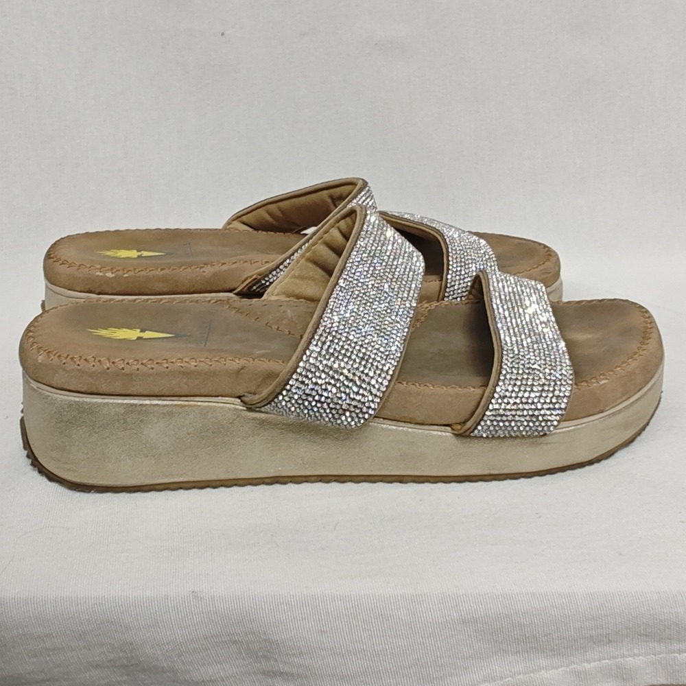 Volatile Sandals Tan Rhinestone Double Strap Platform Wedge Size‎ 7 - Picture 2 of 10